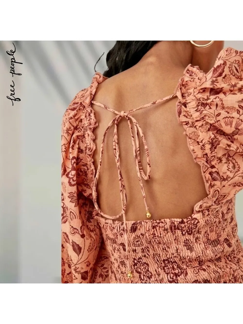 FREE PEOPLE Smock it to Me Puff-Sleeve On/Off Shoulder Smocked MiniDress/Lg NWT